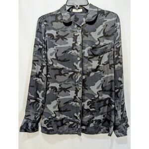 Equipment Femme Silk Camo Button Down Shirt Gray Black XS
